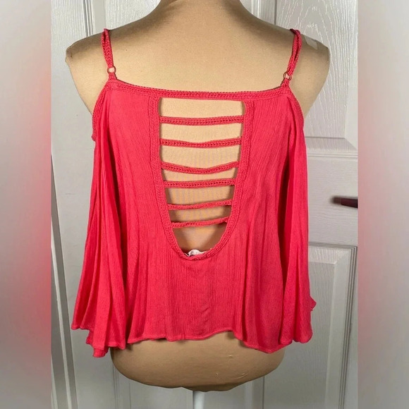 Fashion On Earth Coral‎ Pink Cold Shoulder Top Medium - Picture 8 of 8